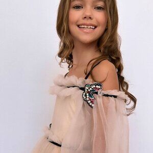 Lola + The Boys Cream Dress with Jewel Accent